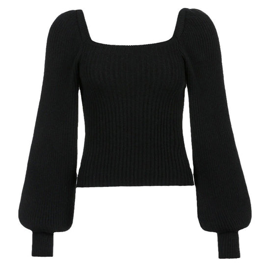 Damen Ripp-Strickpullover mit Puffärmeln EB