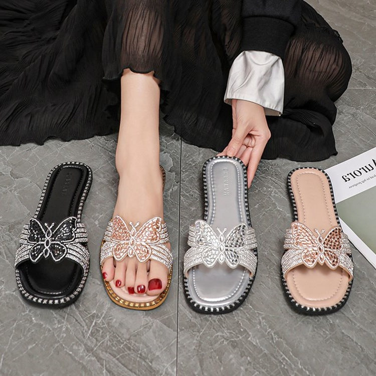 Damen glamouröse Riemchen-Sandalen mit funkelnder Schleifenverzierung EB
