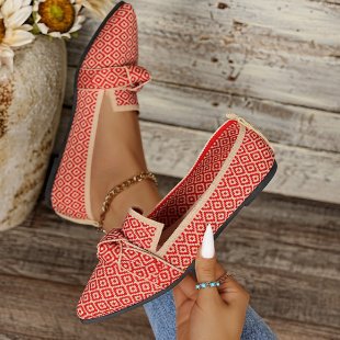 Damen Ballerinas mit modischem Schleifenmuster und bequemer Sohle EB
