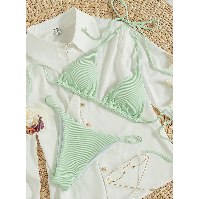 Damen Triangel-Bikini-Set mit verstellbaren Schnüren und feinem Strukturmuster EB