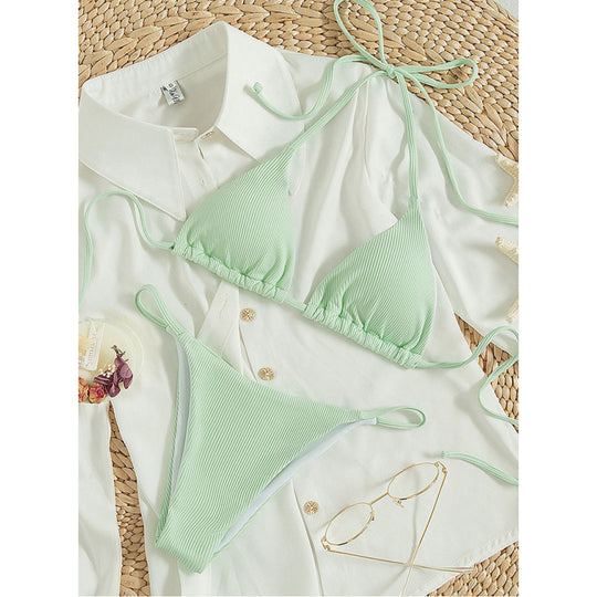 Damen Triangel-Bikini-Set mit verstellbaren Schnüren und feinem Strukturmuster EB