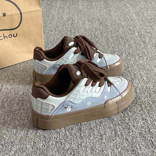 Damen Sneakers mit süßem Gitterdesign und dicker Sohle EB