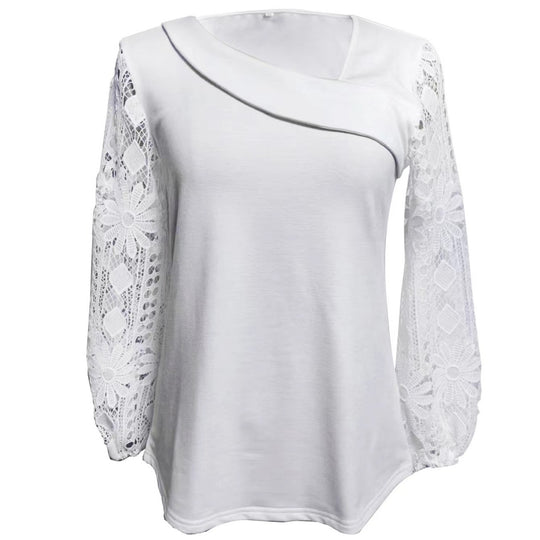 Damen Bluse mit modernen Spitzenärmel und elegantem V-Ausschnitt Heidi-Mode
