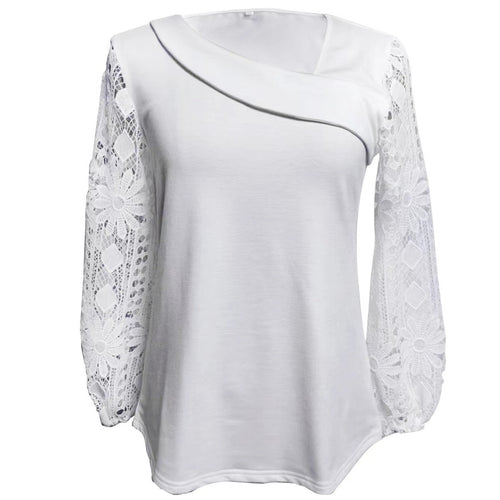 Damen Bluse mit modernen Spitzenärmel und elegantem V-Ausschnitt Heidi-Mode