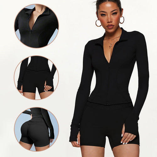 Damen Sportliches Set mit hohem Kragen und langen Ärmeln EB