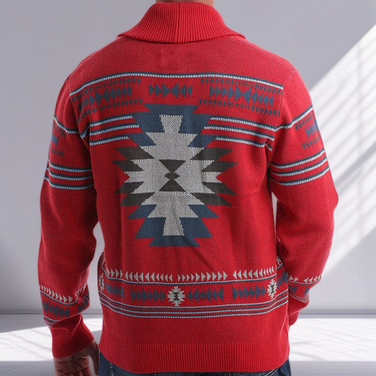 Herren Strickjacke mit modernem geometrischem Muster und praktischen Taschen EB