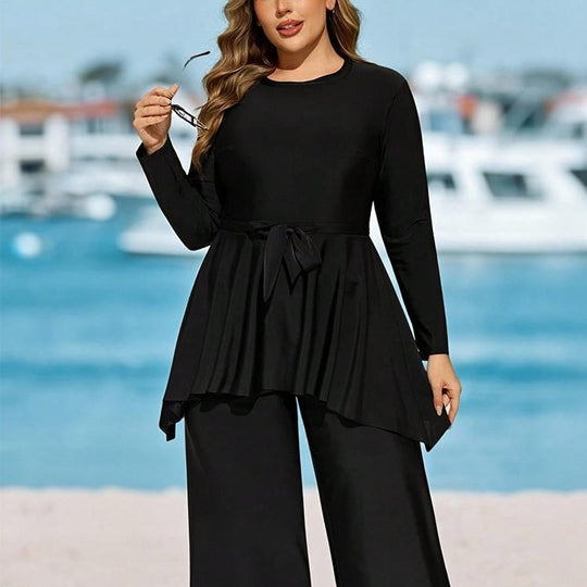 Damen Elegantes und fließendes Zweiteiler-Set mit Taillengürtel EB