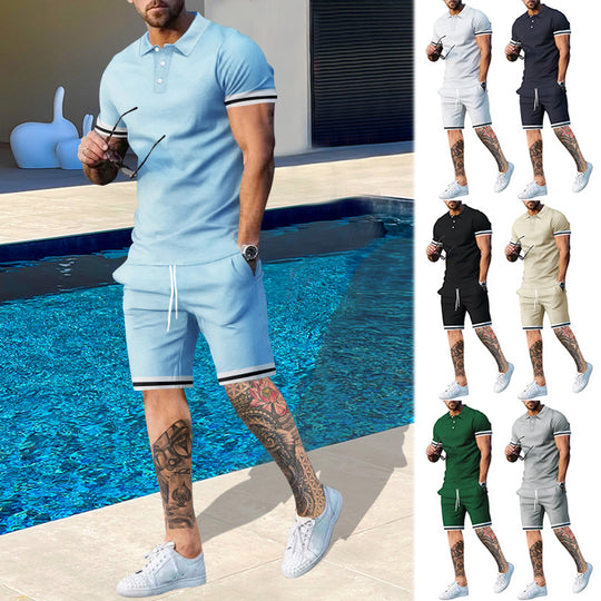 Herren Poloshirt und Shorts-Set mit sportlichen Akzenten EB