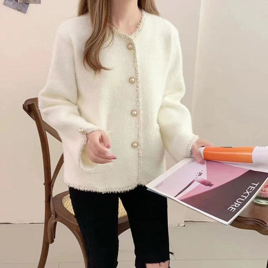 Damen Bouclé-Jacke mit eleganten Perlenknöpfen EB