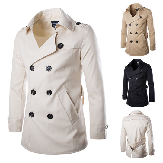 Herren eleganter Trenchcoat mit doppelter Knopfleiste und seitlichen Eingrifftaschen EB