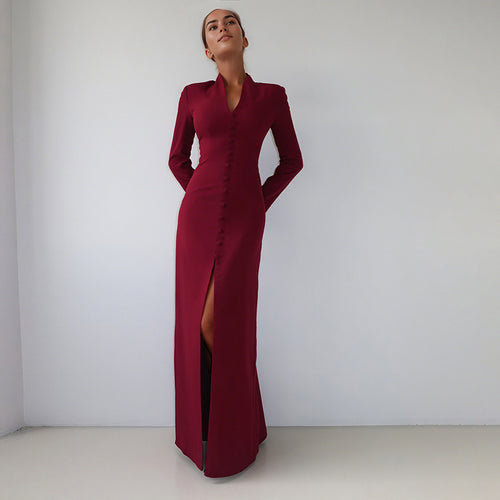 Damen Elegantes Maxikleid mit tailliertem Schnitt und Knopfleiste EB