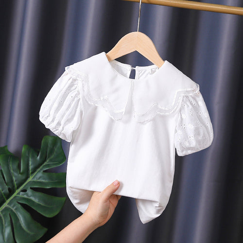 Mädchen Bluse mit dekorativen Lochstickereien und voluminösen Puffärmeln EB