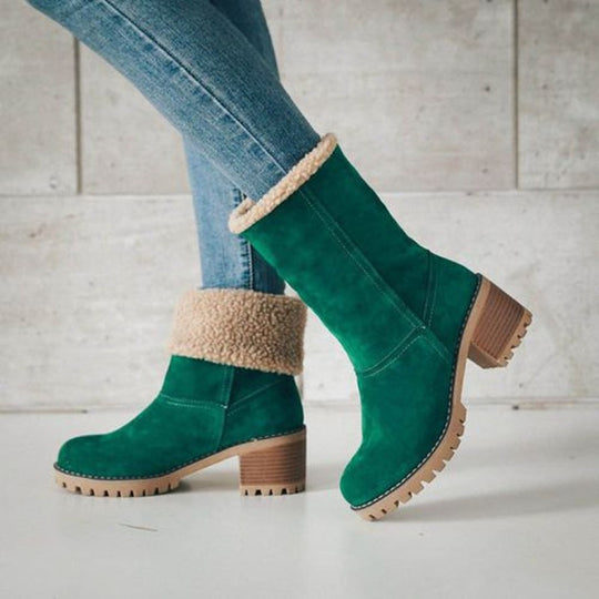 Damen Stiefeletten mit kuscheligem Schafsfellkragen und robustem Blockabsatz EB