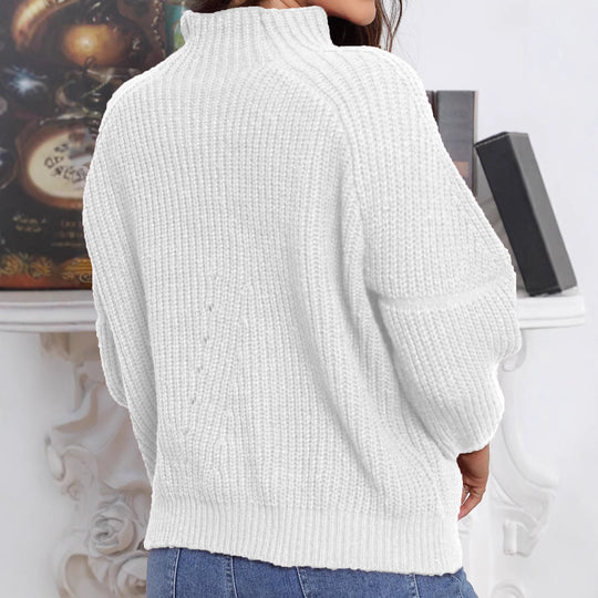 Damen Grobstrick Pullover mit hochgeschlossenem Kragen EB