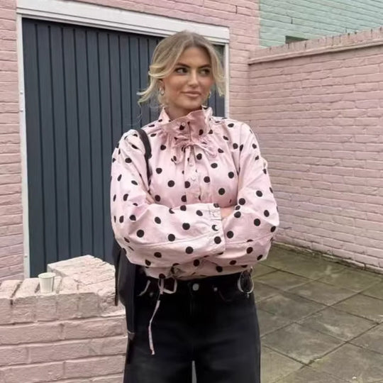 Damen nan leichte gepunktete Windbreaker-Jacke mit Tunnelzug und Stehkragen EB