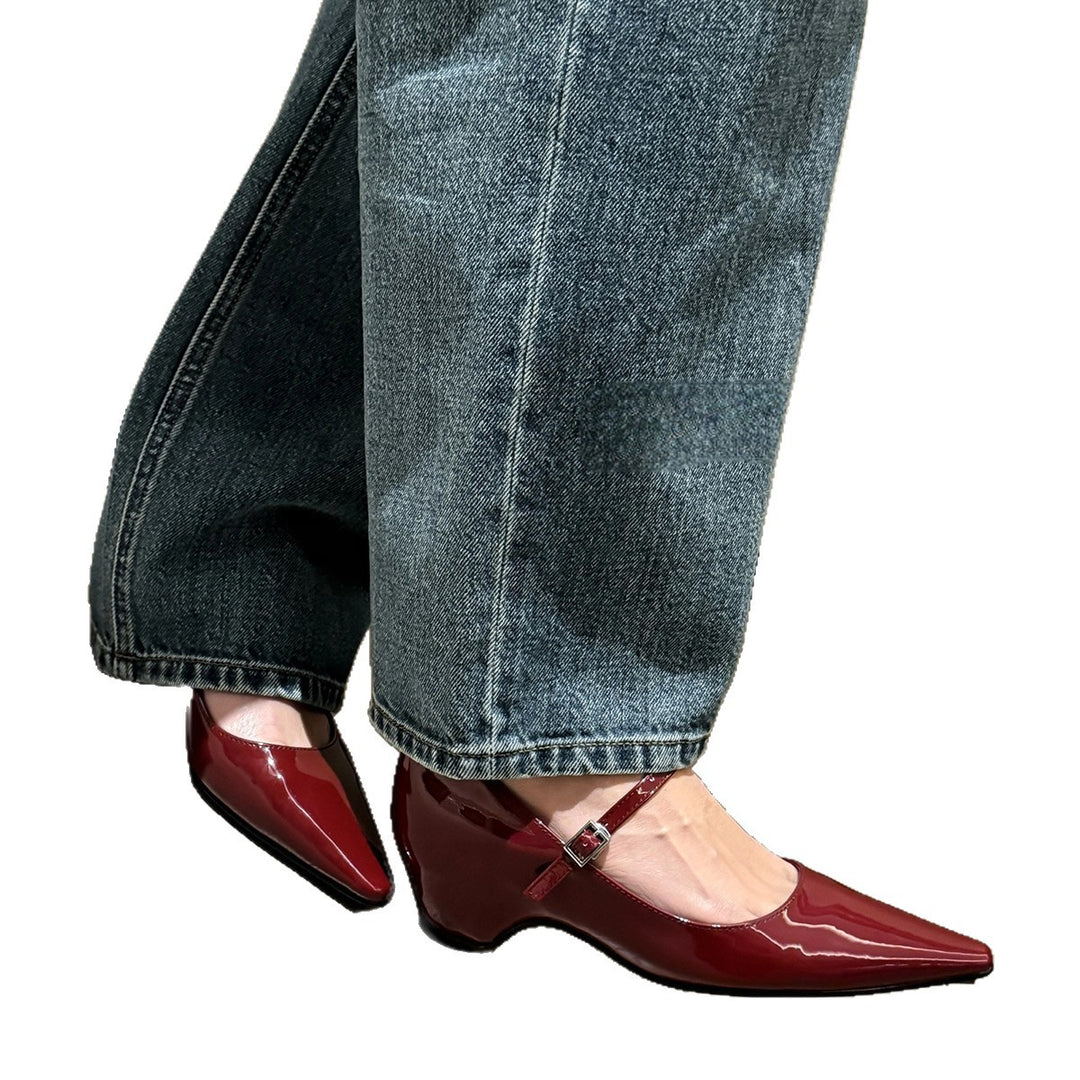 Damen elegante Slingback-Ballerinas mit modischem Riemen und spitzem Fußteil EB