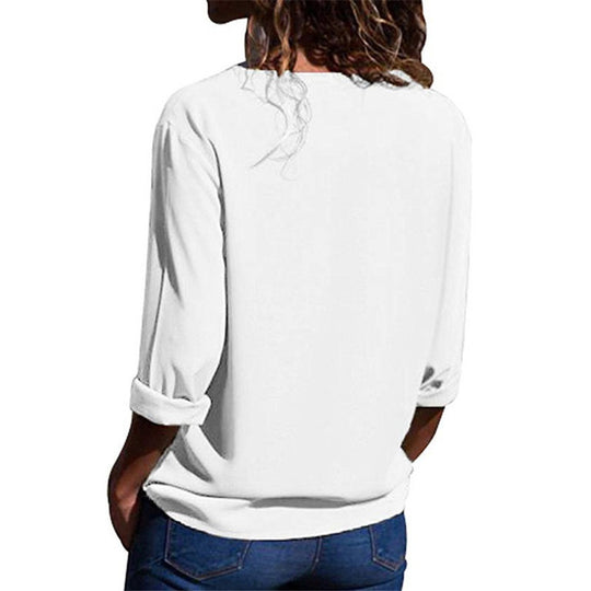 Damen elegante Bluse mit V-Ausschnitt und umschlagbaren Ärmeln EB