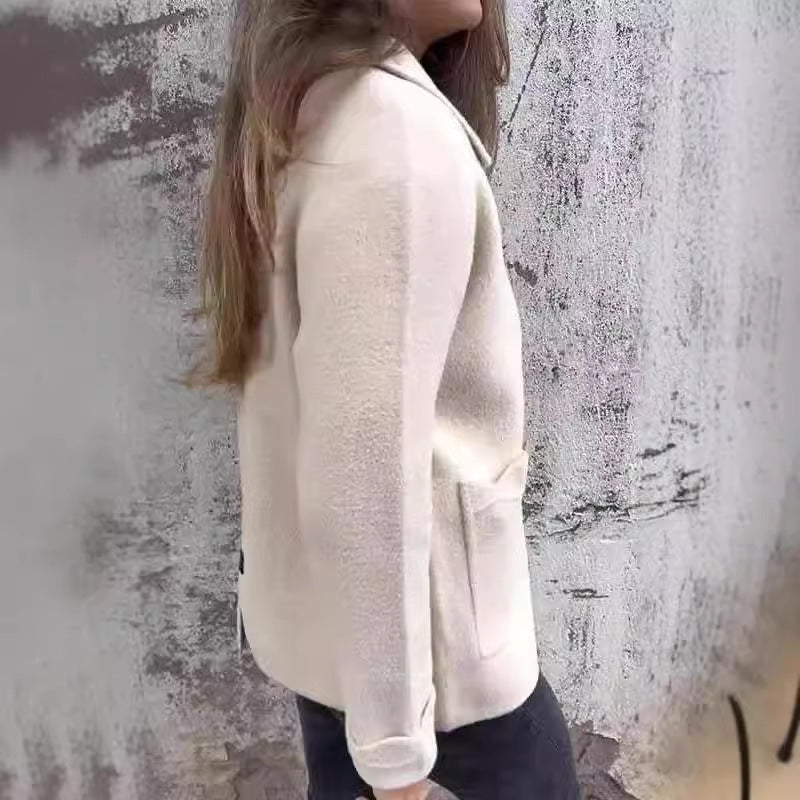 Damen kuschelige Fleecejacke mit kurzen Kragen EB