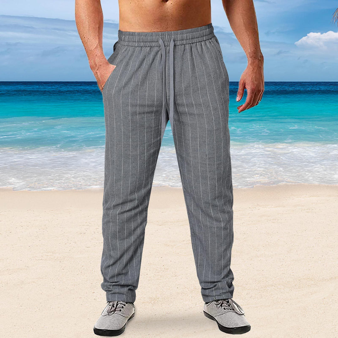 Herren lässige Streifen-Hosen aus Baumwollmix mit elastischem Bund und praktischen Eingrifftaschen EB