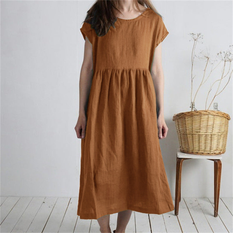 Damen Langmaxikleid aus atmungsaktivem Leinenstoff mit lockerer Passform EB