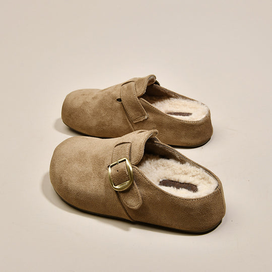 Damen Kuschelige Clogs aus hochwertigem Material mit modischem Schnallenverschluss EB