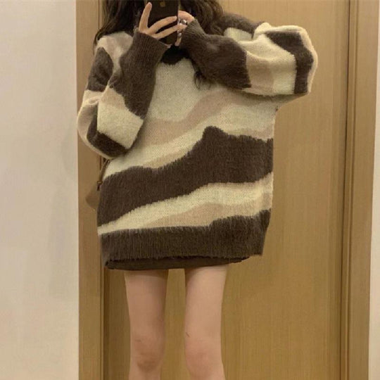 Damen Grobstrickpullover mit modischem Streifenmuster und lässigem Schnitt EB