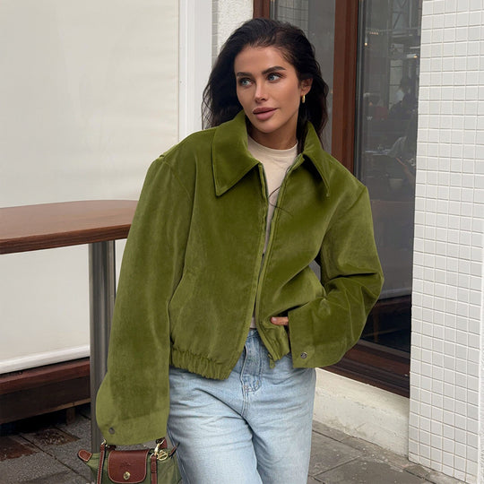 Damen Modische Veloursjacke mit elastischem Bund EB