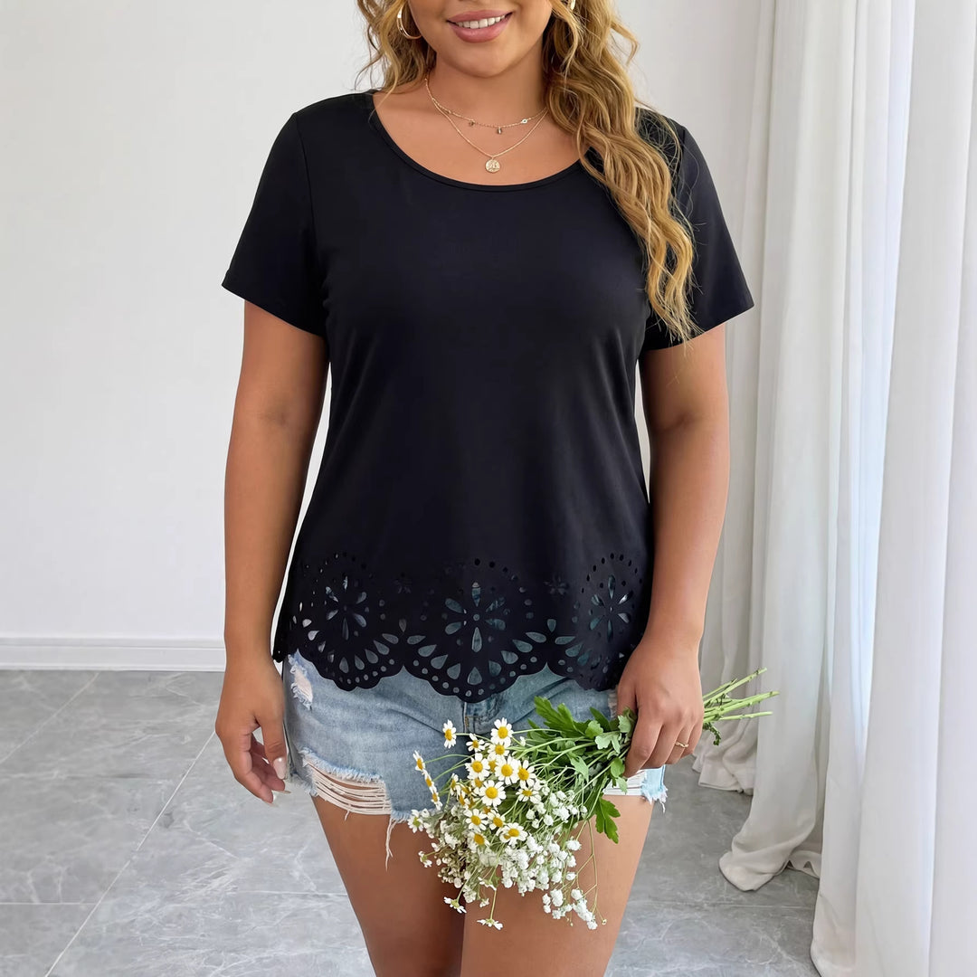 Damen modisches T-Shirt mit floralen Lochdetails EB