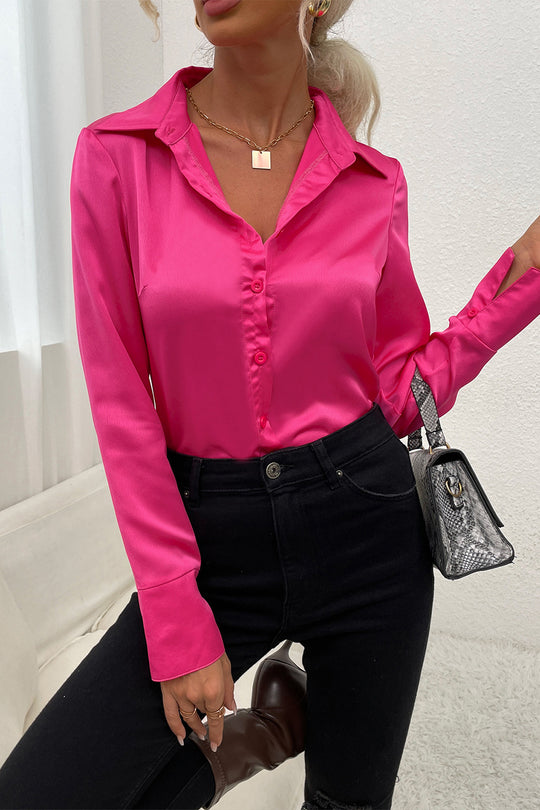 Damen Satinbluse mit elegantem Kragen und durchgehender Knopfleiste EB