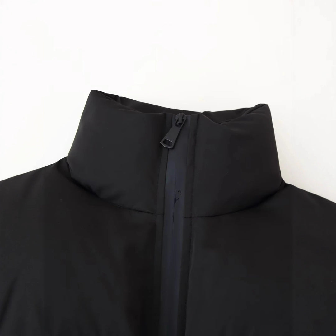 Damen modische cropped Daunenjacke mit hohem Kragen und praktischen Taschen EB