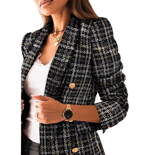 Damen modischer Tweedblazer mit doppelter Knopfleiste und Schulterpolstern EB