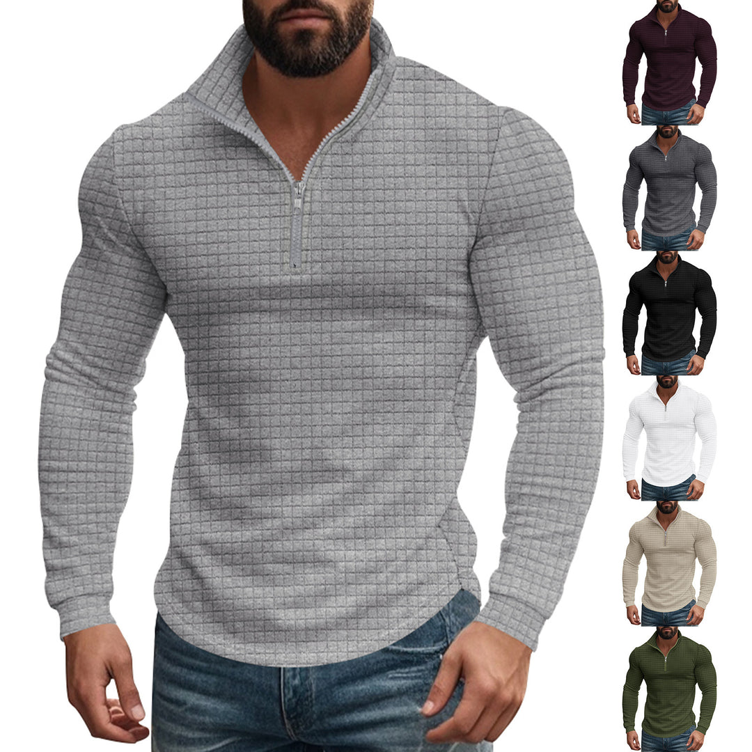 Herren nan strukturierter Grid-Halbzip-Pullover mit hohem Stehkragen und elastischem Komfortsaum EB