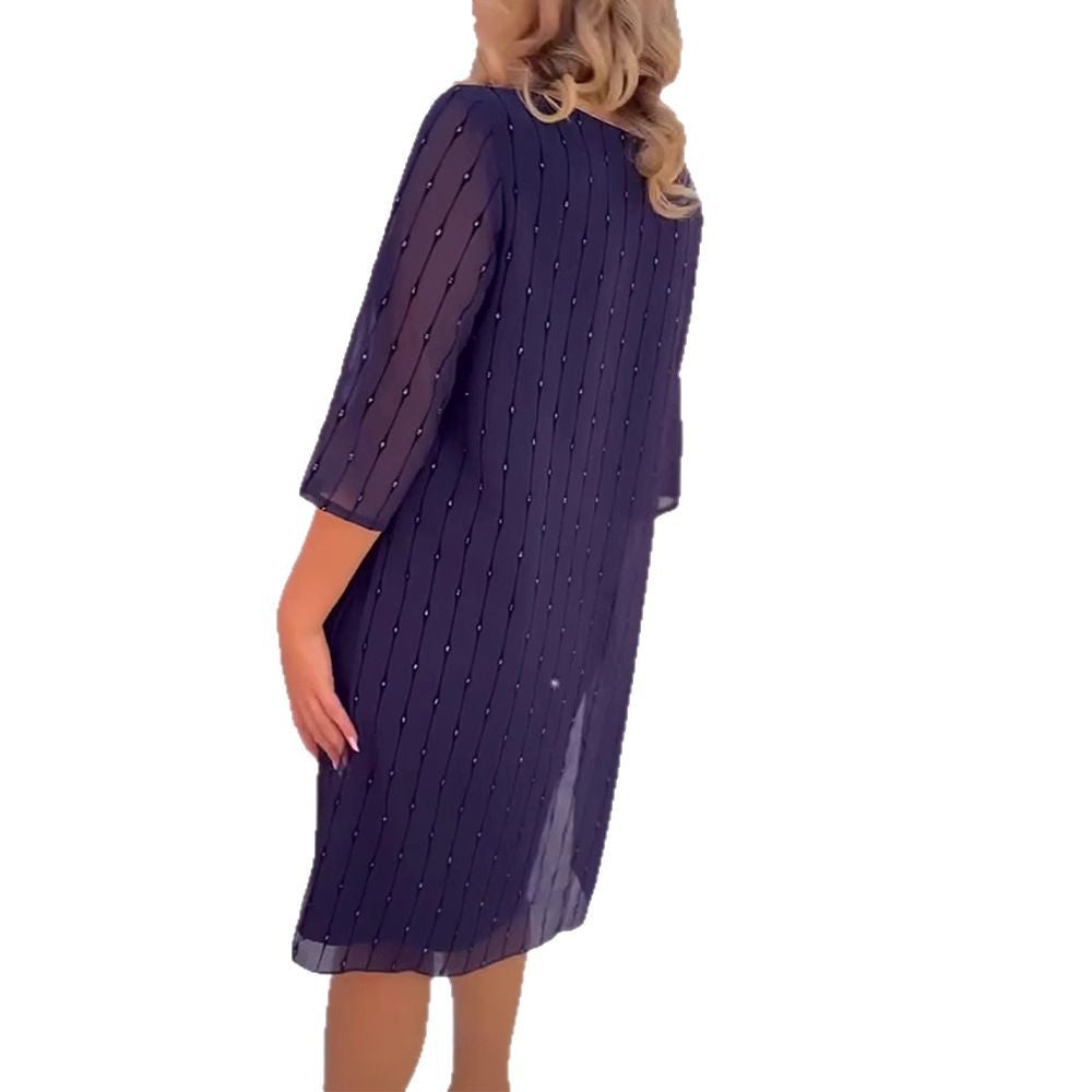 Damen Luftiges Cocktailkleid mit transparenten Ärmeln und Perlen-Applikationen Heidi-Mode