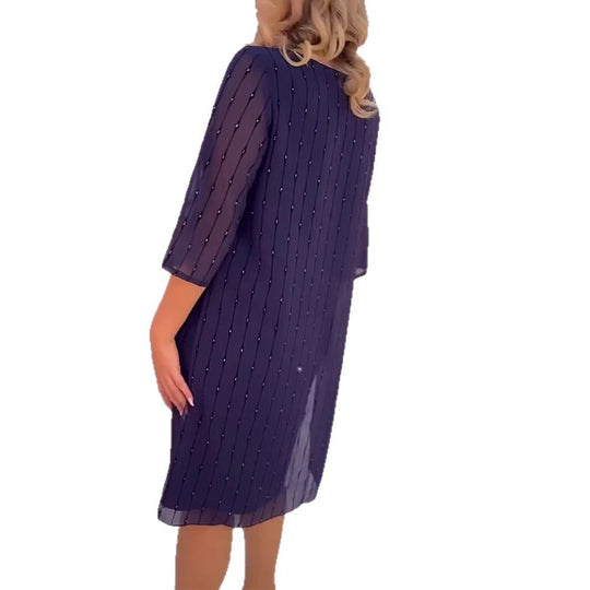 Damen Luftiges Cocktailkleid mit transparenten Ärmeln und Perlen-Applikationen Heidi-Mode