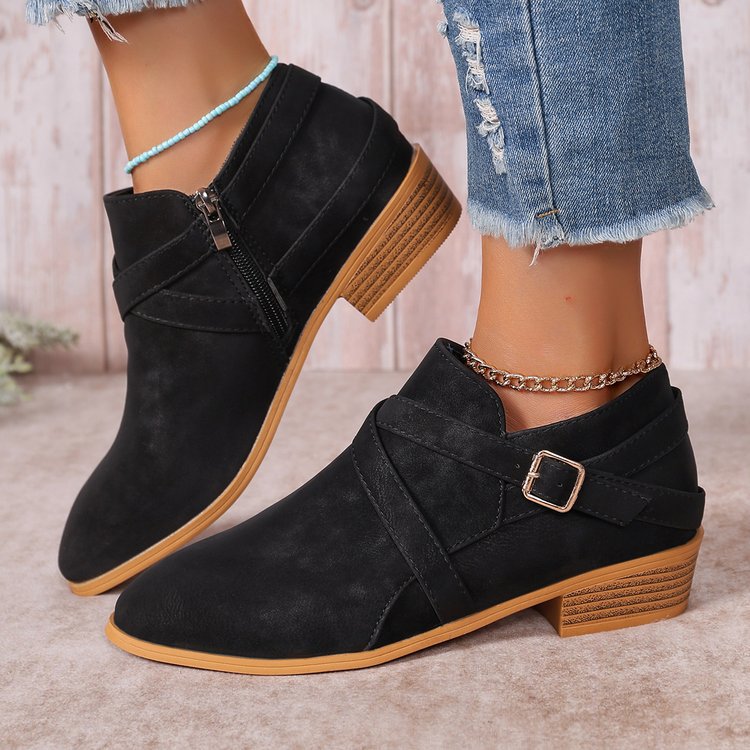 Damen elegante Stiefeletten mit dekorativem Riemen und präziser Schnürung EB