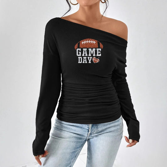 Damen Off-Shoulder Langarmshirt mit Raffung EB