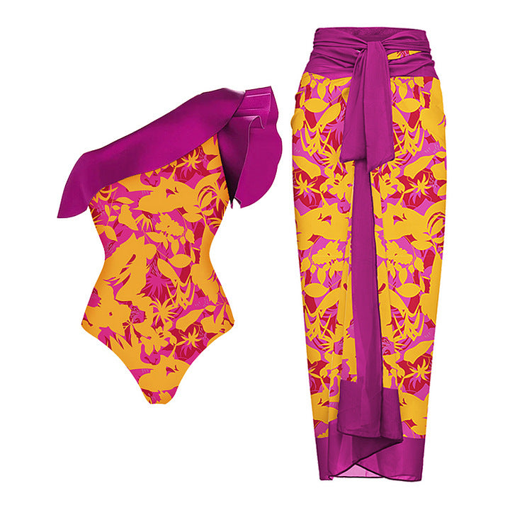 Damen Badeanzug mit asymmetrischem Rüsschendesign EB