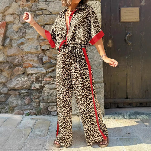 Damen Leinen-Jumpsuit mit Leopardenmuster und auffälligen Kontrasten EB