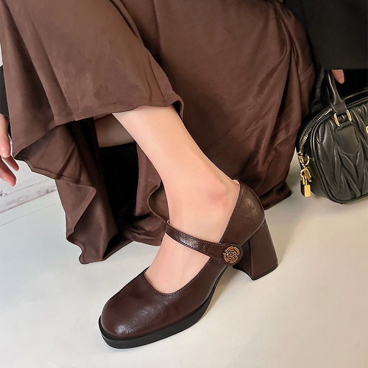 Damen modische Mary Jane Pumps mit komfortablem Blockabsatz EB