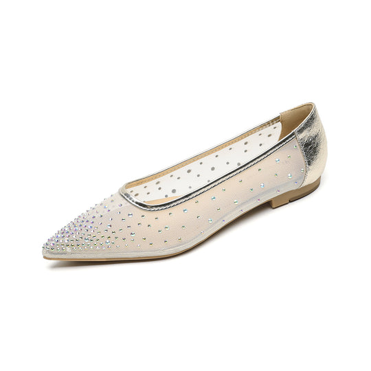 Damen elegante Ballerinas mit schimmernden Strassdetails und transparentem Obermaterial EB