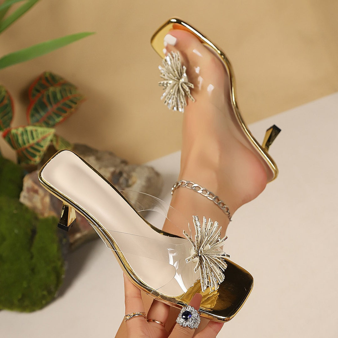 Damen elegante Mules mit funkelndem Schuhblatt EB