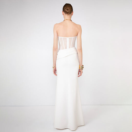 Damen Corsage-Langarmkleid mit elegantem Schnitt und fließendem Rock EB