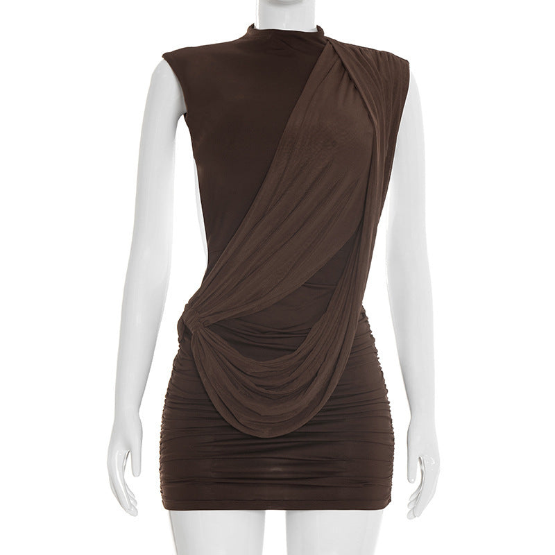Damen figurbetontes Minikleid mit drapierter Schulterpartie und Raffungen EB