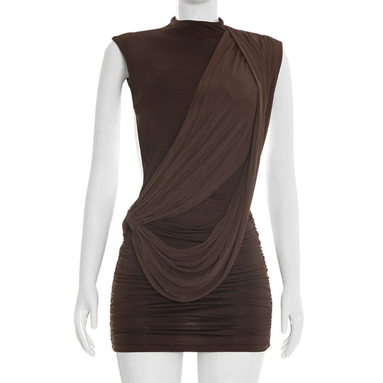 Damen figurbetontes Minikleid mit drapierter Schulterpartie und Raffungen EB