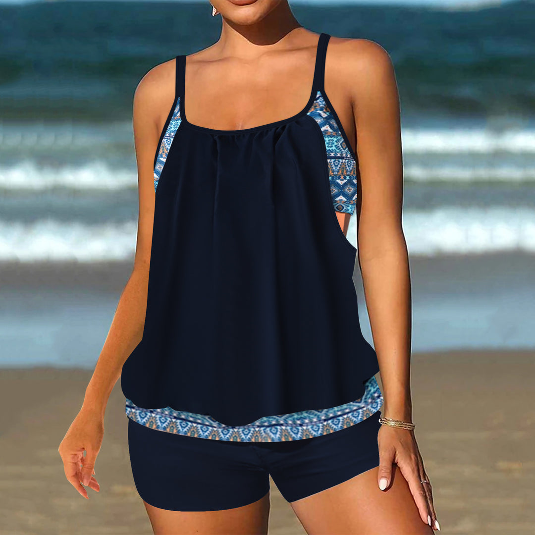 Damen Tankini-Set mit modischem Leopardenmuster und fließendem Oberteil EB