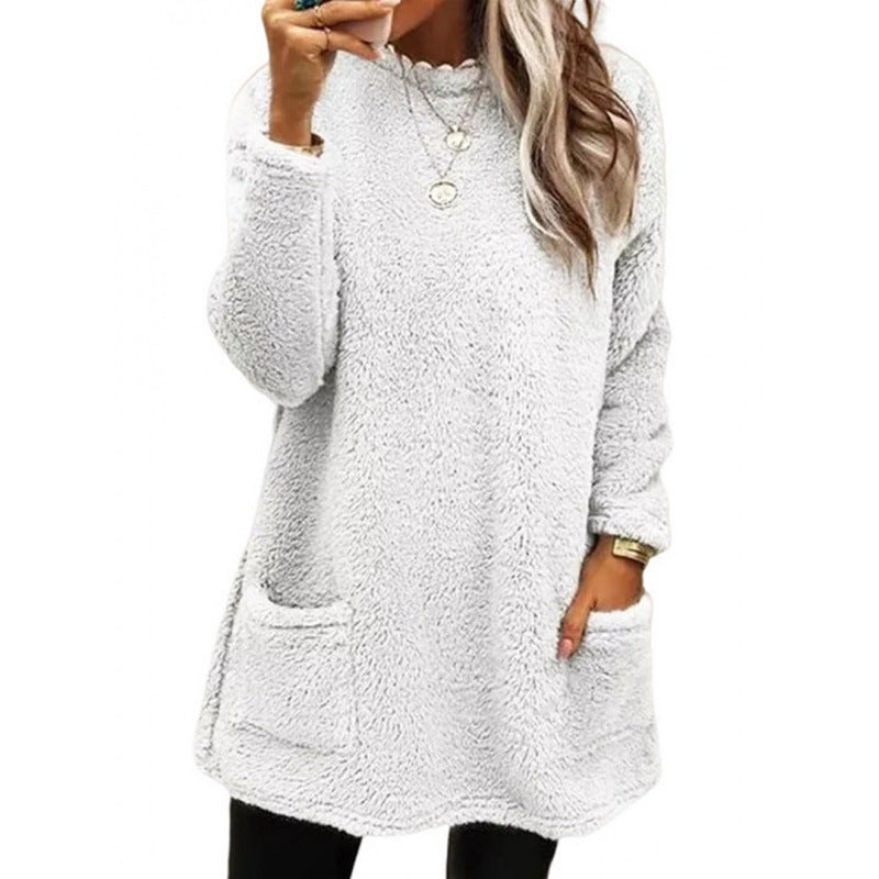 Damen Pullover mit weichem Teddy-Fleece und praktischen Taschen EB