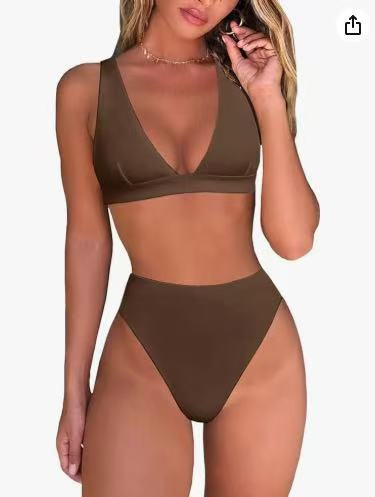 Damen Hochtailliertes Bikini Set mit V-Ausschnitt EB