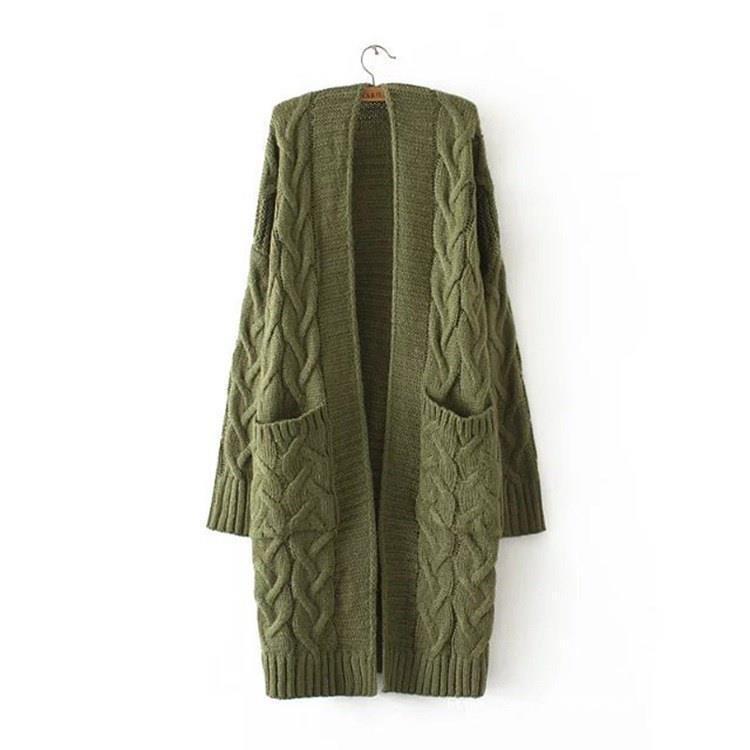 Damen Strickjacke mit grobem Zopfmuster und Taschen EB