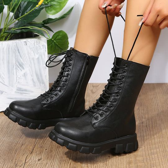 Damen Schnürboots mit robustem Plateau und seitlichem Reißverschluss EB