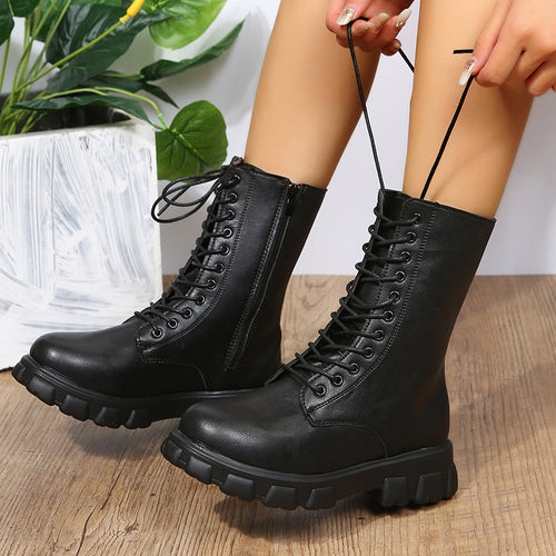 Damen Schnürboots mit robustem Plateau und seitlichem Reißverschluss EB